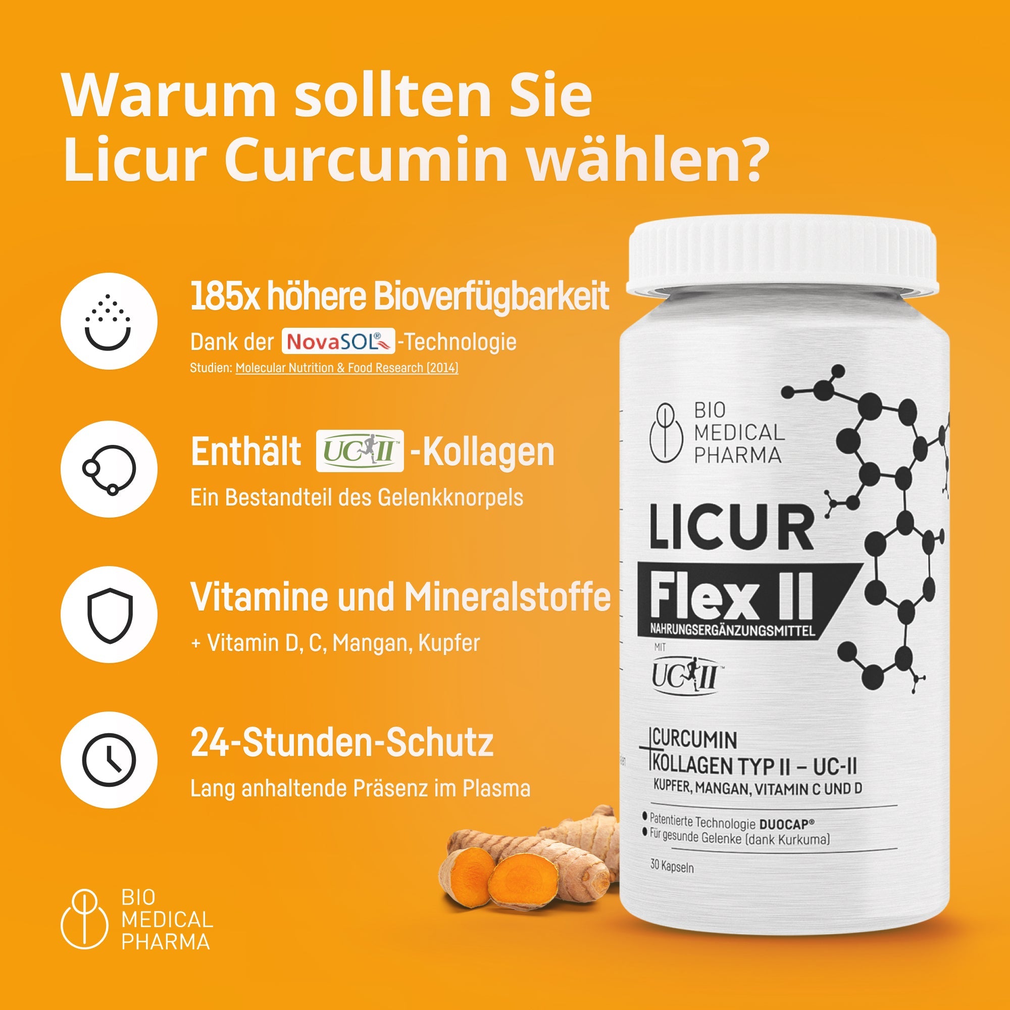 Bio Medical Pharma Curcumin Capsules with Collagen – Licur Flex II