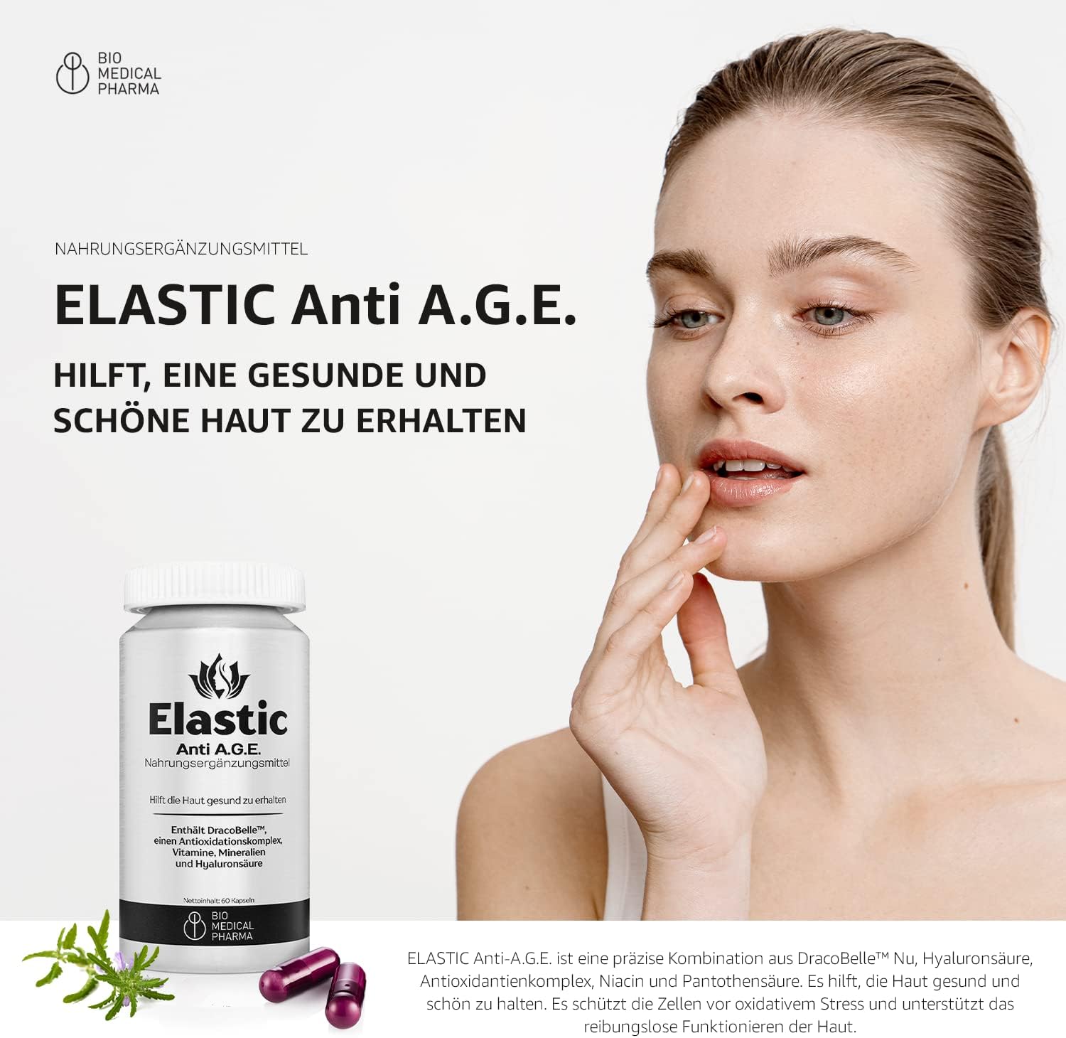 Bio Medical Pharma Hyaluronic Acid, Zinc & Selenium for Skin – Elastic Anti A.G.E.