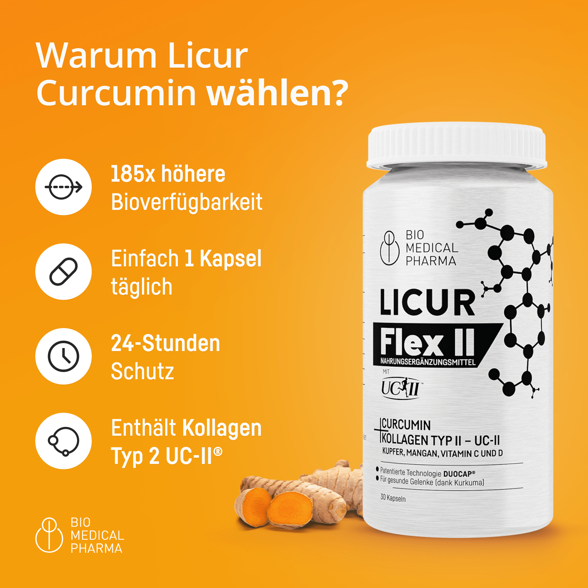 Bio Medical Pharma Liquid Curcumin and Collagen UC-II for Joints – Licur Flex II